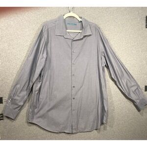 Perry Ellis Mens XLT Blue Grey Chevron Textured 100% Cotton Button Down Shirt